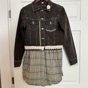 Unique Boho Denim Jacket Shirt with Lace and Patchwork